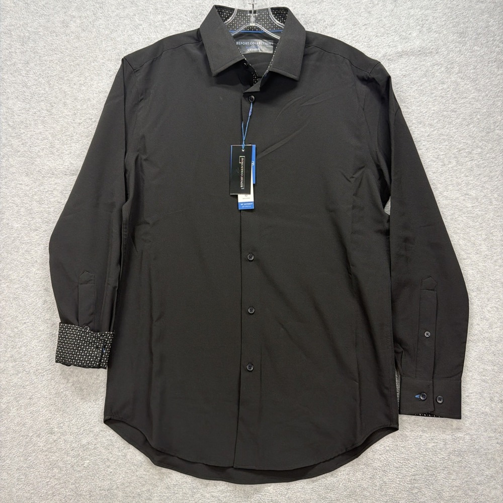 Report Collection‎ Shirt Mens Small Black X4 Stretch 360 Movement Flip Cuff NEW